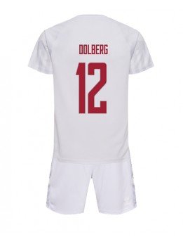 Dänemark Kasper Dolberg #12 Auswärts Trikotsatz für Kinder WM 2022 Kurzarm (+ Kurze Hosen)